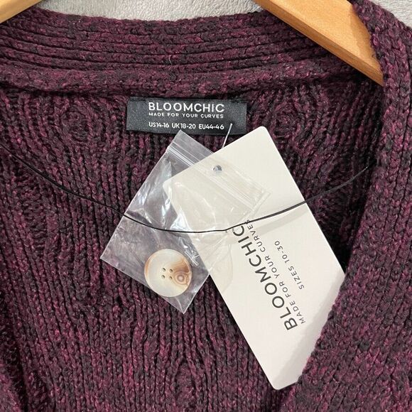 BloomChic Cable Knit Spacedye Pocket Button Front Cardigan Maroon Burgundy Sz 1X - Picture 3 of 10